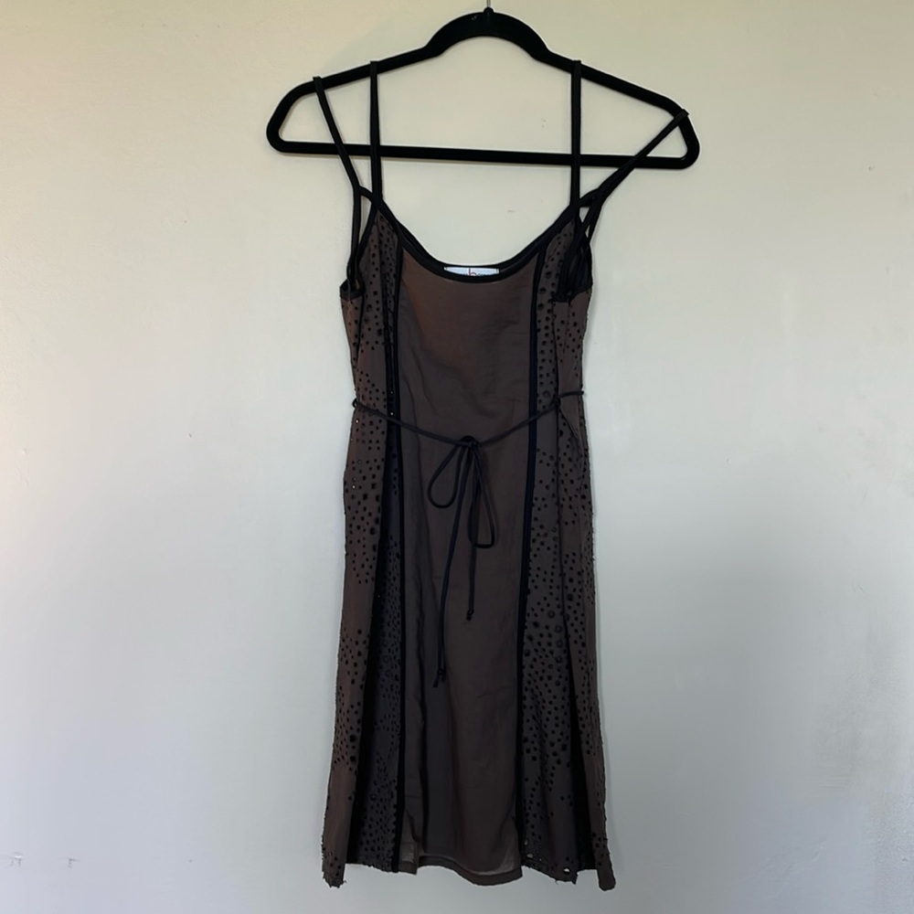 Light weight summer dress by Rebecca Beeson, Size 1, Brown with black piping.